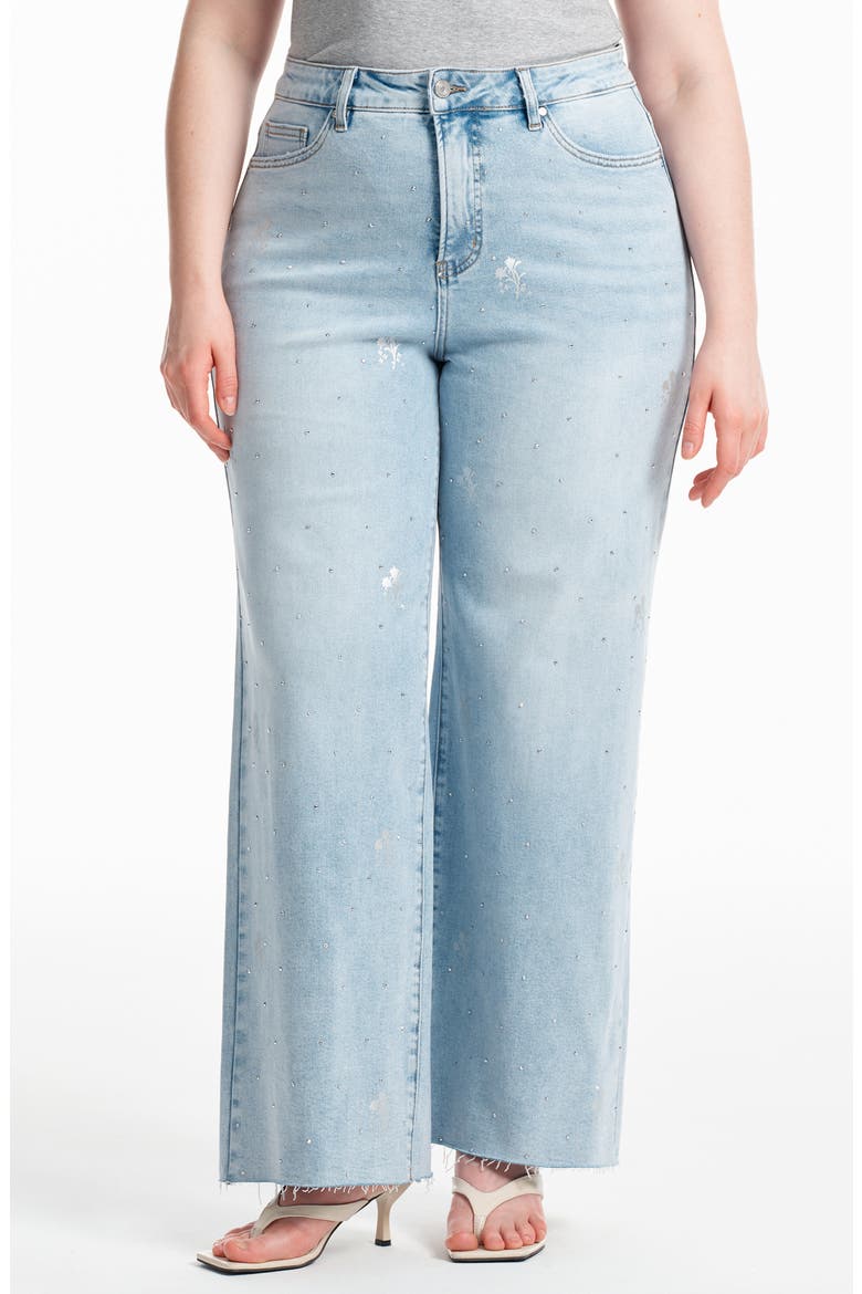 Embellished High Waist Wide Leg Jeans, Main, color, LIGHT BLUE