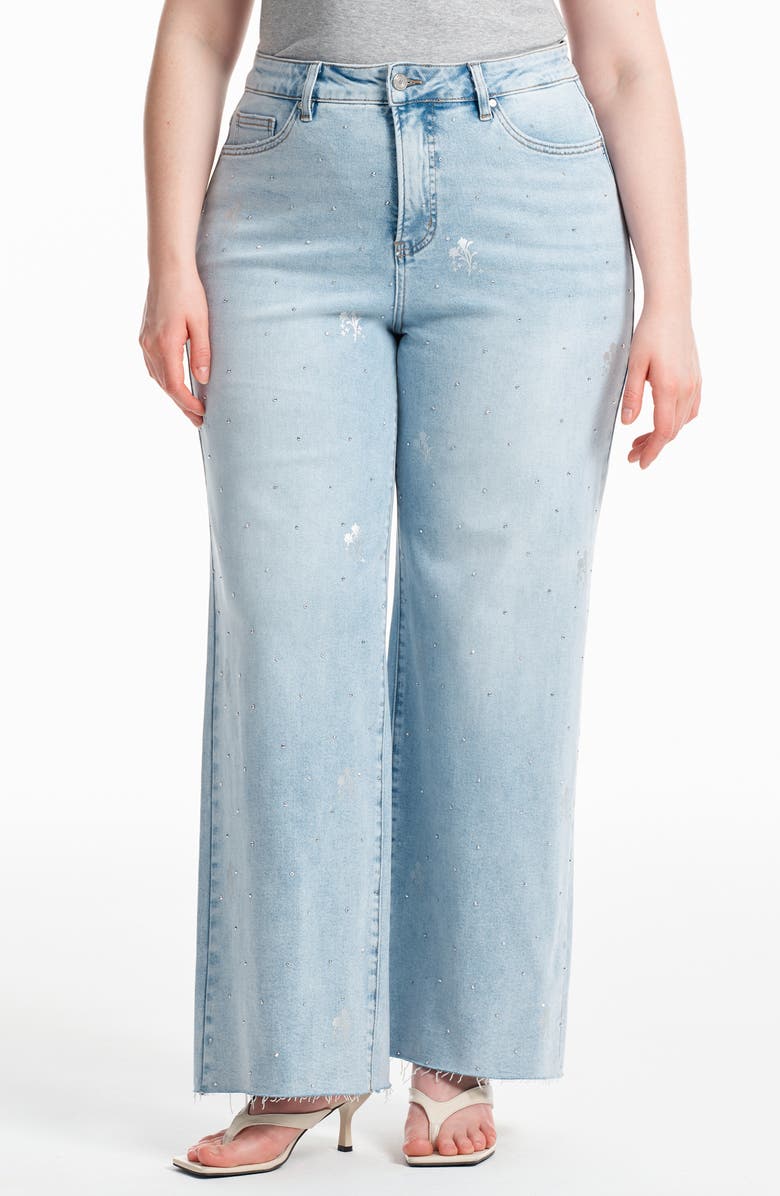 Bayeas Embellished High Waist Wide Leg Jeans, Main, color, Light Blue