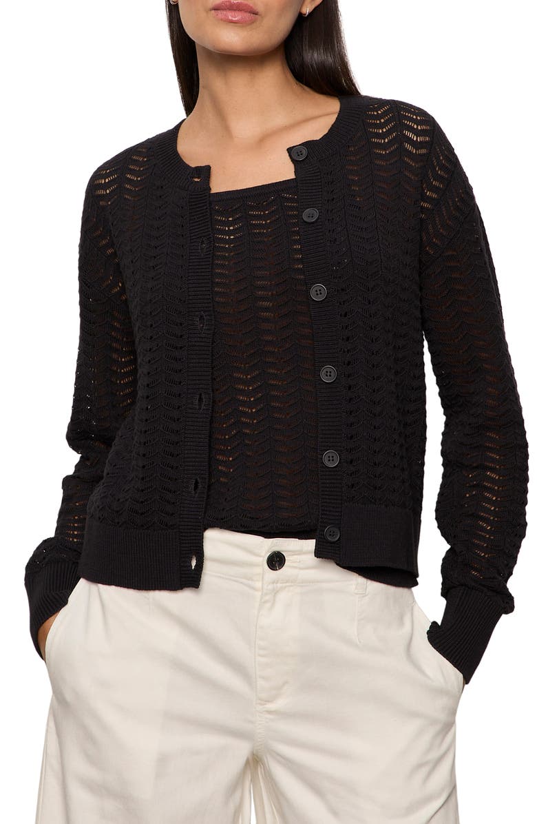 Sanctuary For Keeps Pointelle Cardigan, Main, color, Black