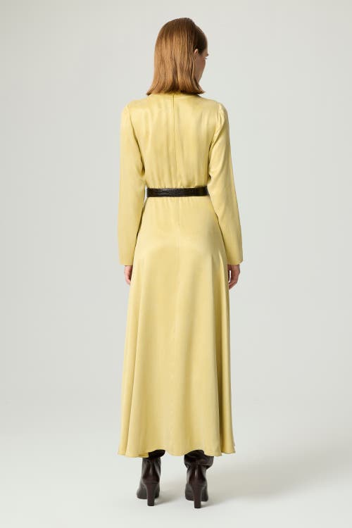 Nocturne Draped Belted Long-sleeve Maxi Dress In Yellow