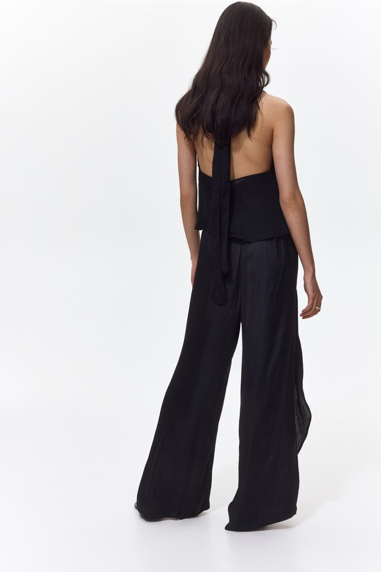 Wrap-detail Satin Trousers, Alternate, color, Black