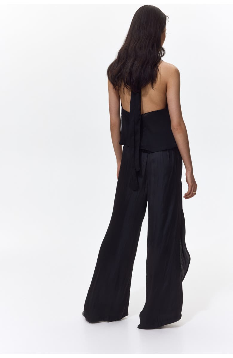 H&M Wrap-detail Satin Trousers, Alternate, color, Black