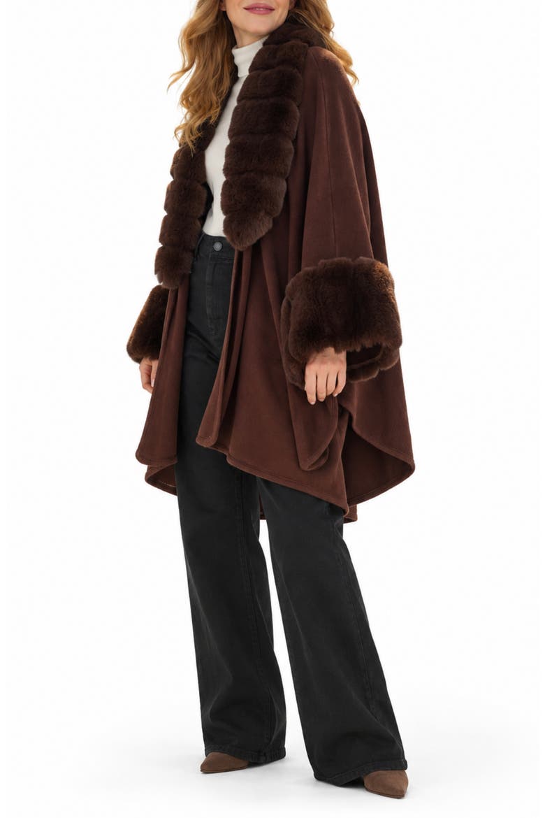 Filippa Faux Fur Trim Cardigan, Alternate, color, DARK BROWN