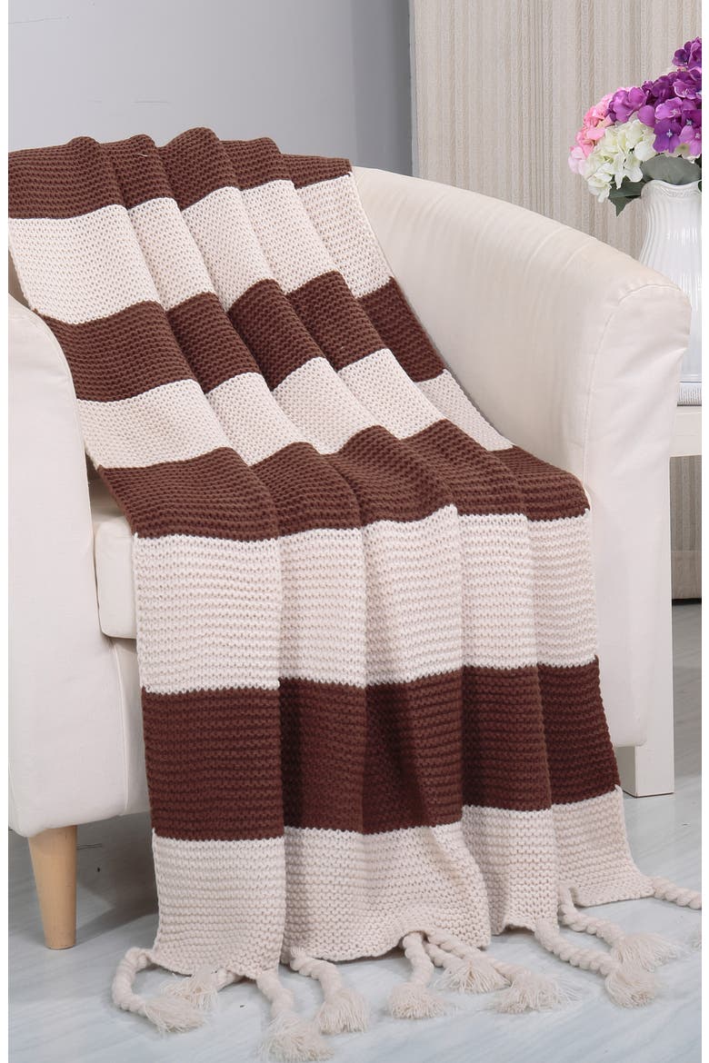 Vintage Stripe Fluffy Throw Blanket, Alternate, color, CHOCOLATE