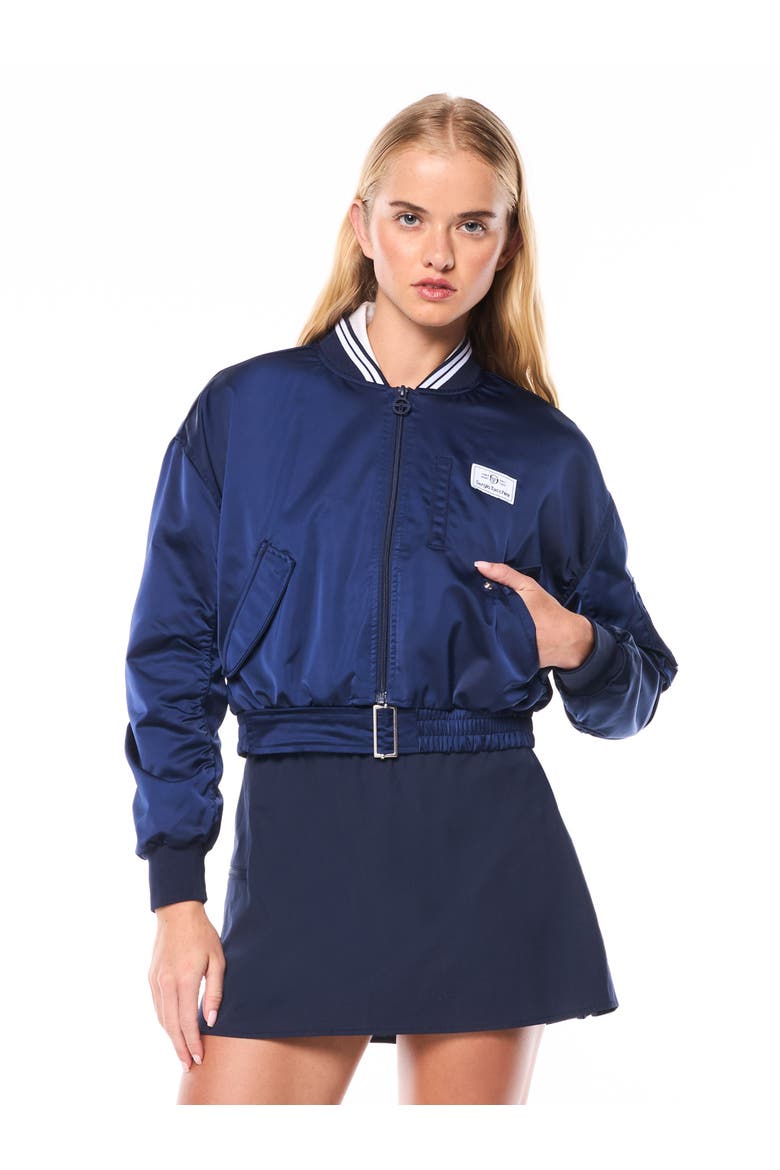 Women's Piano Bomber Jacket, Main, color, MARITIME BLUE