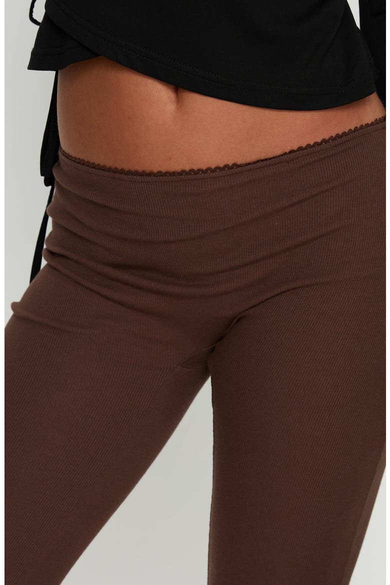 Baseline Ribbed Lace Trim Capri Pants, Alternate, color, CHOCOLATE