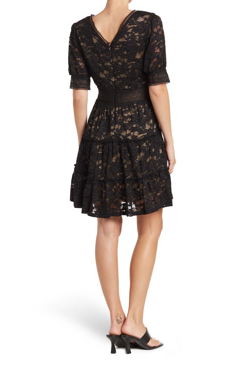 Crochet Trim Mini Dress, Alternate, color, BLACK