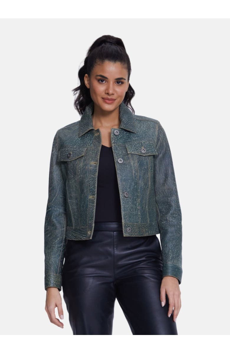 Furniq UK Arabella Patterned Leather Jacket, Alternate, color, Dark Green Mix