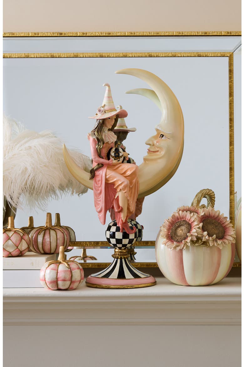 Hocus Pocus Witch on Moon Figurine, Alternate, color, PINK