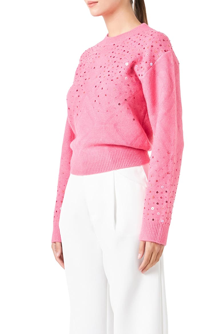 Sequin Crewneck Sweater, Alternate, color, PINK