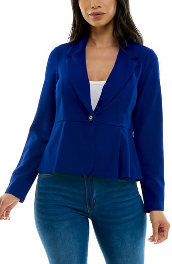 Nina Leonard Notch Lapel Peplum Blazer In Deep Sapphire