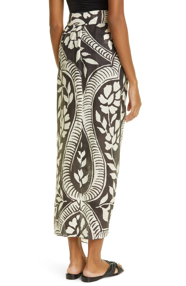 Johanna Ortiz Zebra Found in India Tropical Print Linen Midi Wrap Skirt, Alternate, color, 