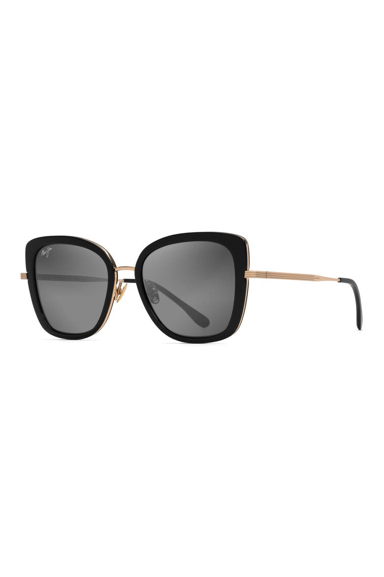 Violet Lake 53mm Polarized Round Sunglasses, Alternate, color, BLACK WITH GOLD