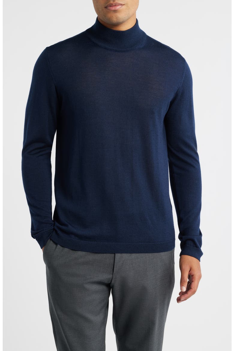 Mock Neck Wool & Silk Sweater, Main, color, NAVY