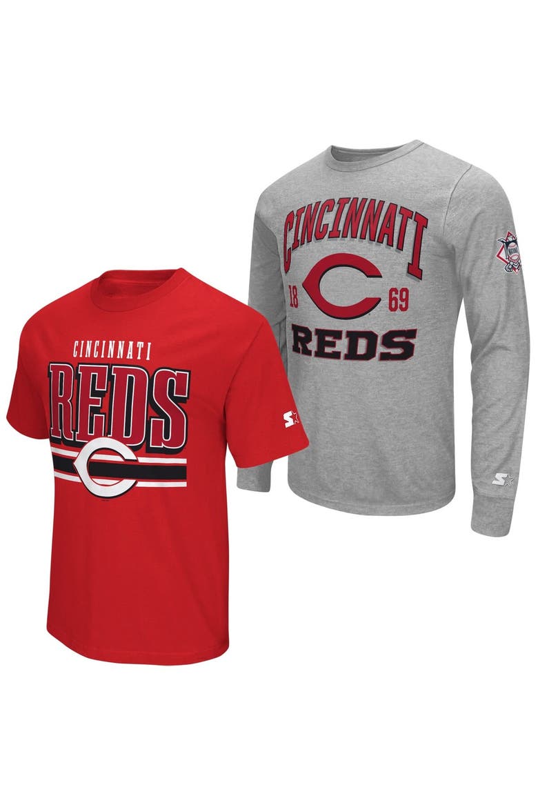 Men's Starter  Heather Gray/Red Cincinnati Reds Two-Pack Long Sleeve & Short Sleeve T-Shirt Set, Main, color, Red
