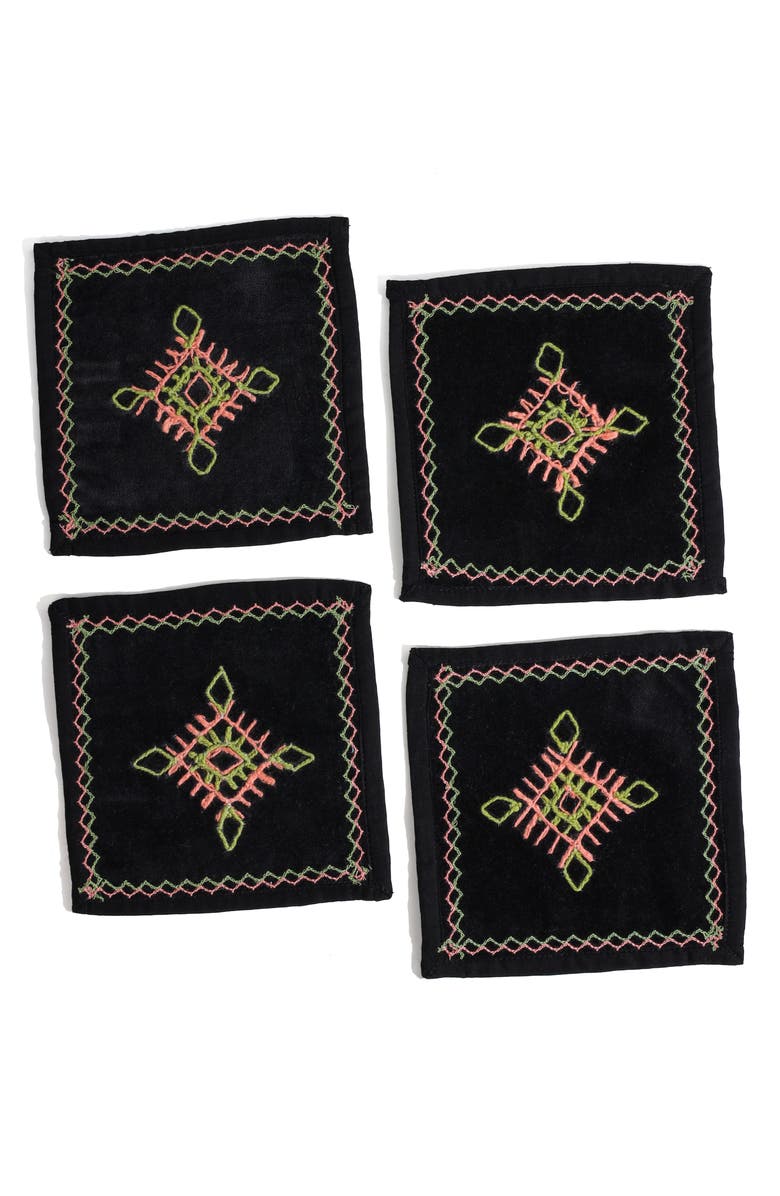 Tiramisu Embroidered Set of 4 Cocktail Napkins, Main, color, Black