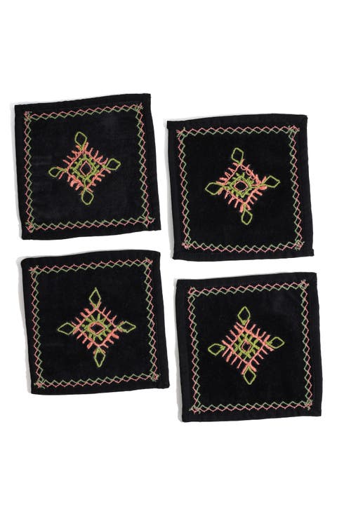 Embroidered Set of 4 Cocktail Napkins