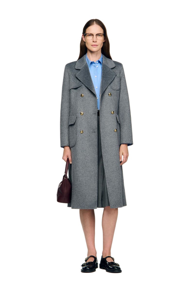 SANDRO Double-faced check coat, Alternate, color, Grey