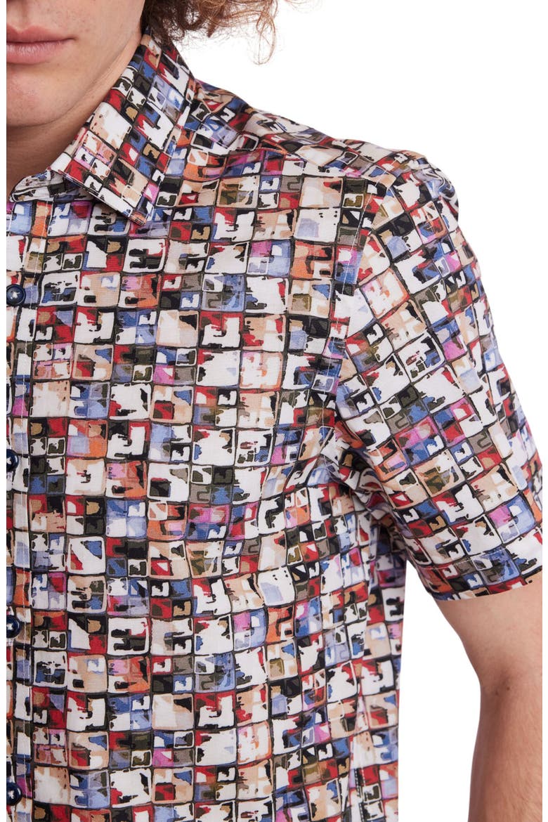 Sawyer Trim Fit Square Short Sleeve Button-Up Shirt, Alternate, color, IVORY/ BLUE MULTI