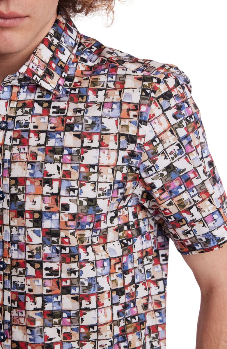 PAISLEY & GRAY Sawyer Trim Fit Square Short Sleeve Button-Up Shirt, Alternate, color, Ivory/ Blue Multi