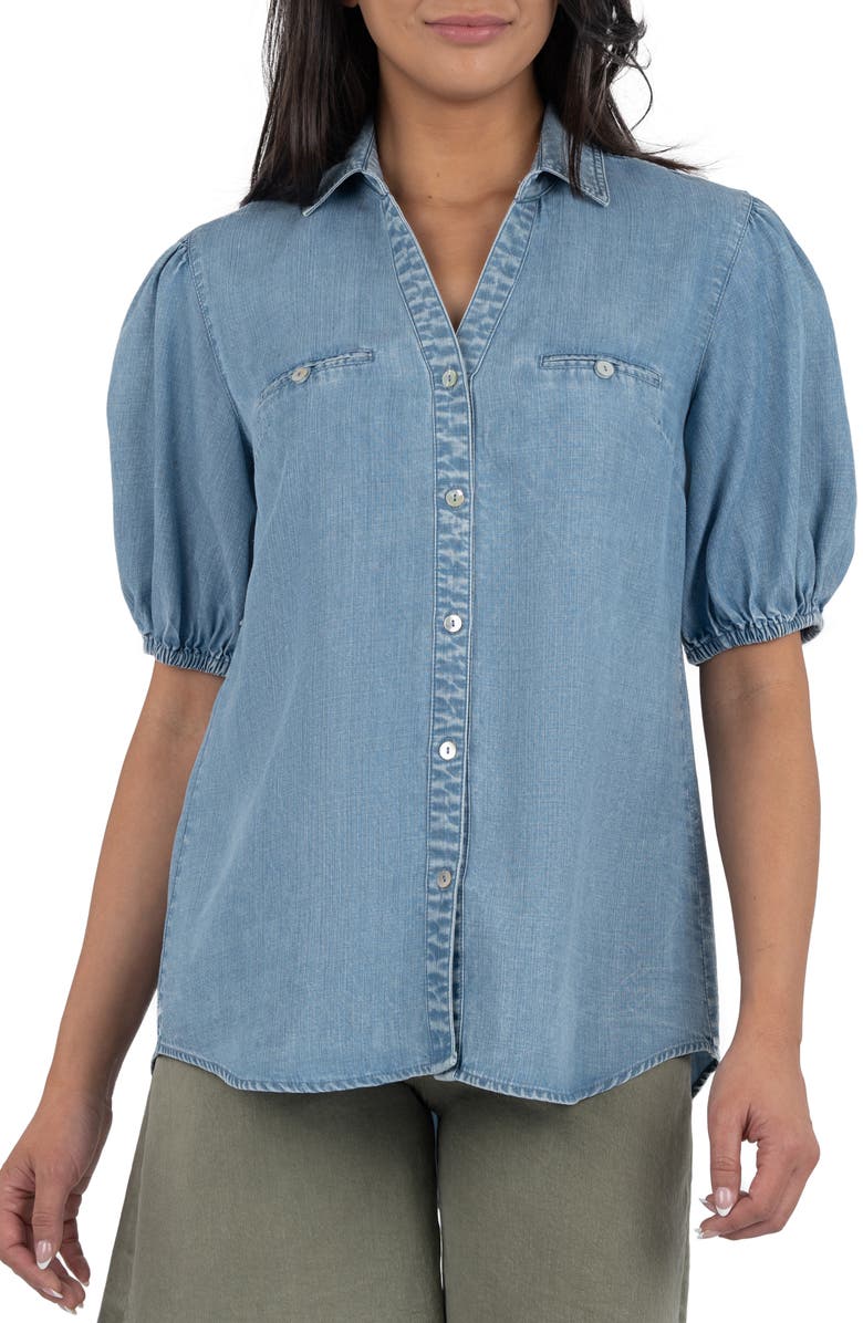 KUT from the Kloth Harriet Puff Sleeve Denim Shirt, Main, color, 