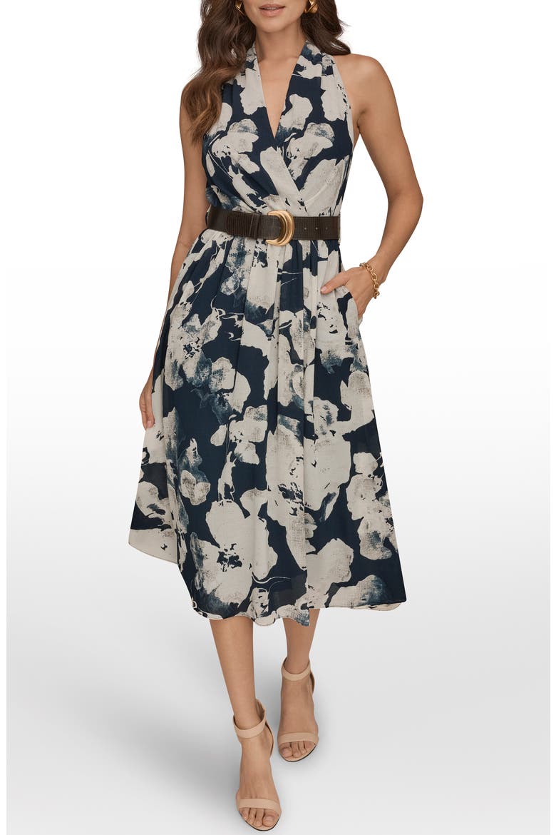 Belted Midi Dress, Main, color, NIGHTFALL MULTI