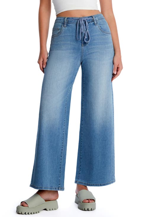Mighty Drawstring High Waist Wide Leg Jeans