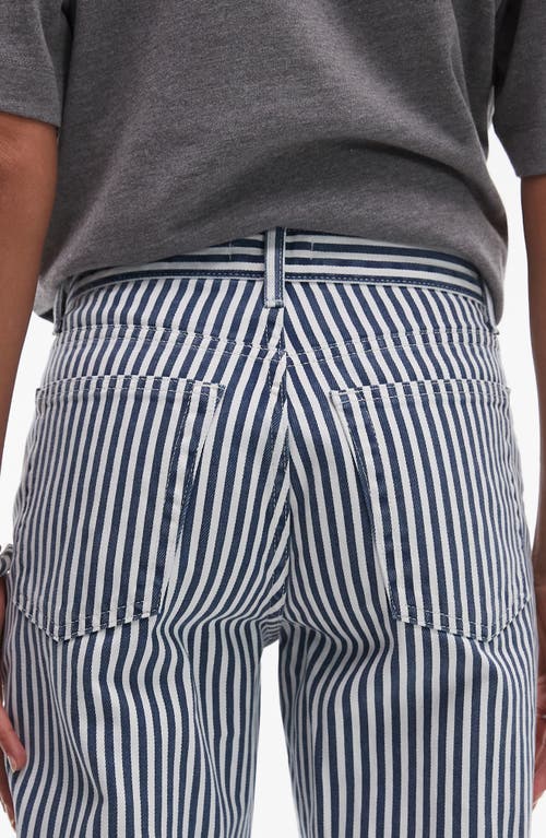 Topshop Stripe Crop Straight Leg Cotton Pants In Gray