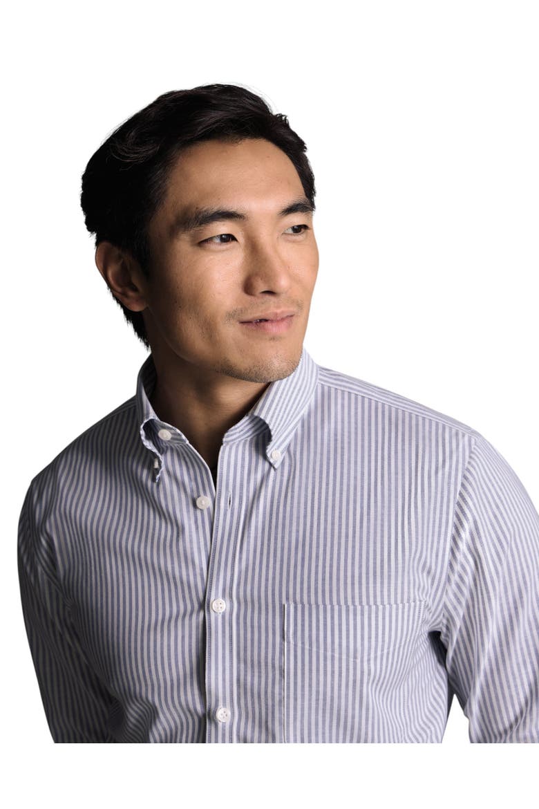 Slim Fit Button-Down Collar Non-Iron Stretch Stripe Oxford Shirt, Alternate, color, Mid Blue