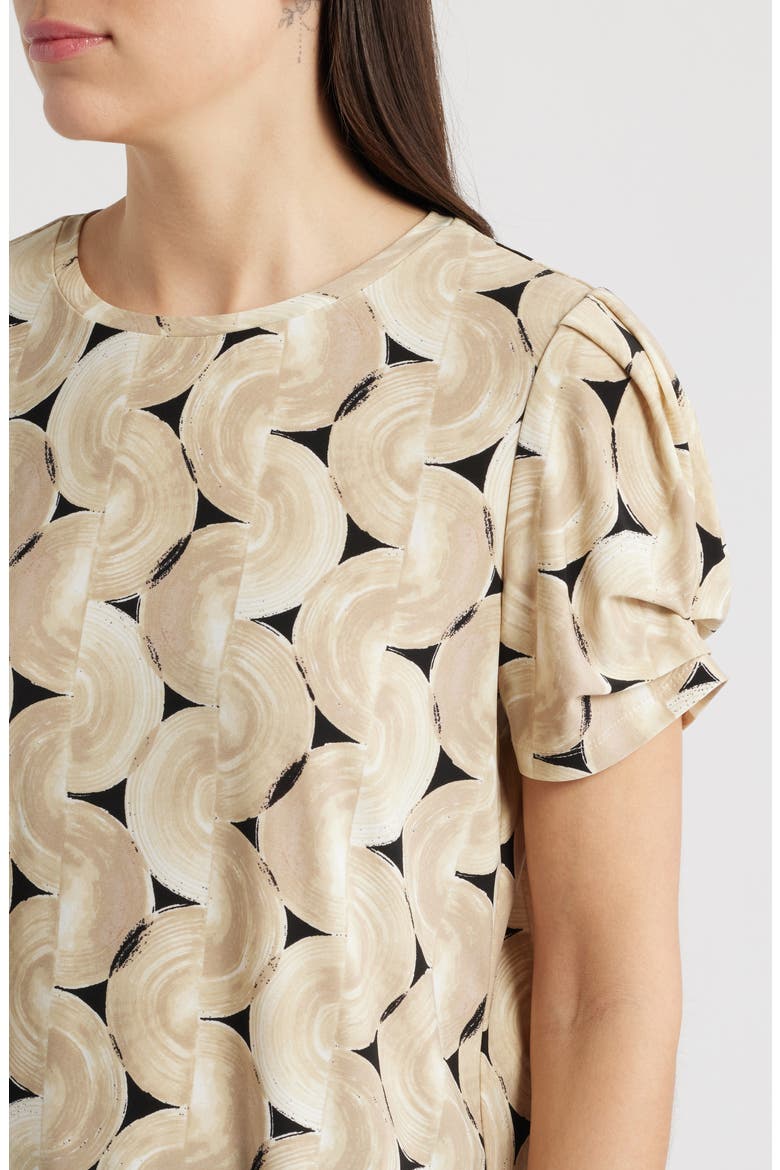 Pleated Sleeve Top, Alternate, color, LATTE MULTI