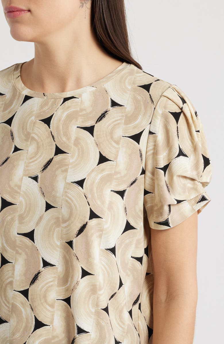 AK ANNE KLEIN Pleated Sleeve Top, Alternate, color, Latte Multi