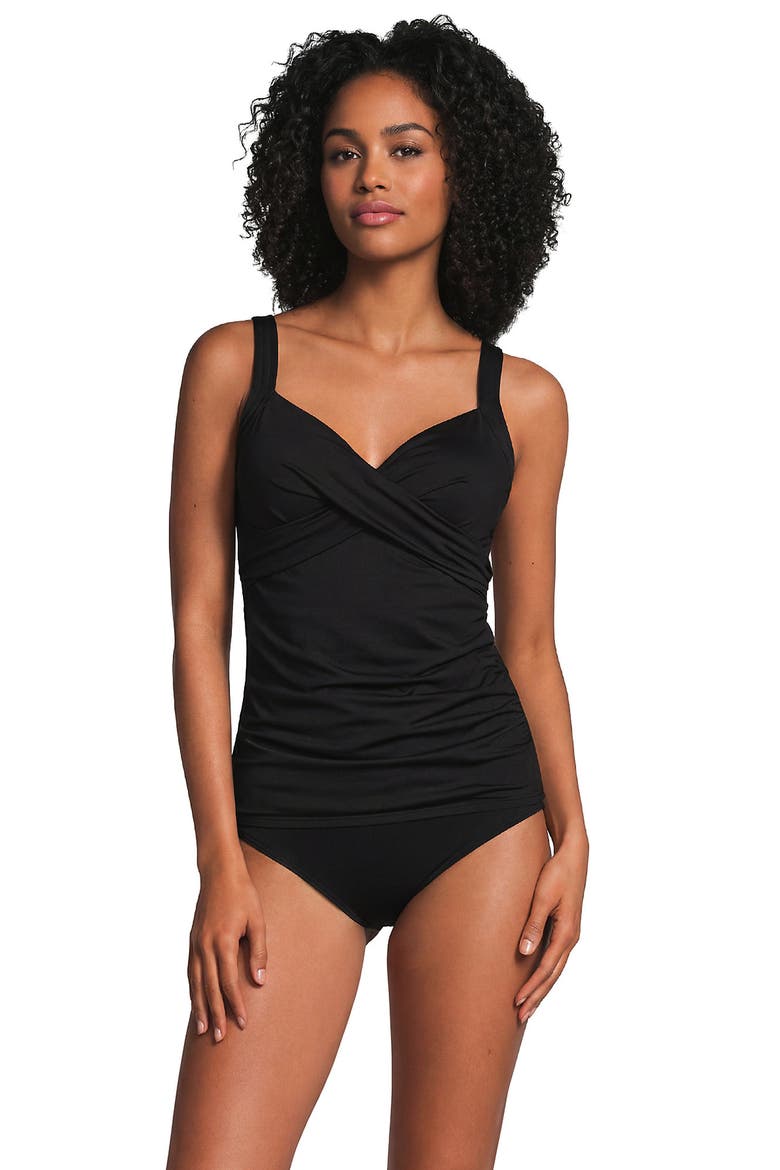 Long Torso Sweetheart Wrap Underwire Tankini Top, Main, color, Black