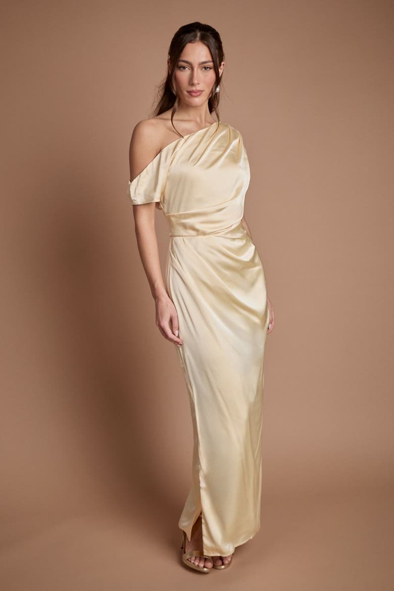 Off Shoulder Satin Maxi Dress, Alternate, color, Lemon