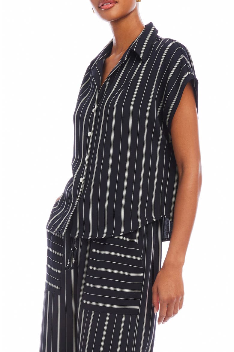 Collette Cap Sleeve Button-Up Shirt, Alternate, color, STRIPE