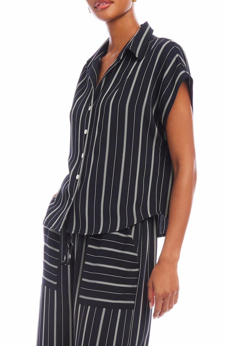 FIFTEEN TWENTY Collette Cap Sleeve Button-Up Shirt, Alternate, color, Stripe