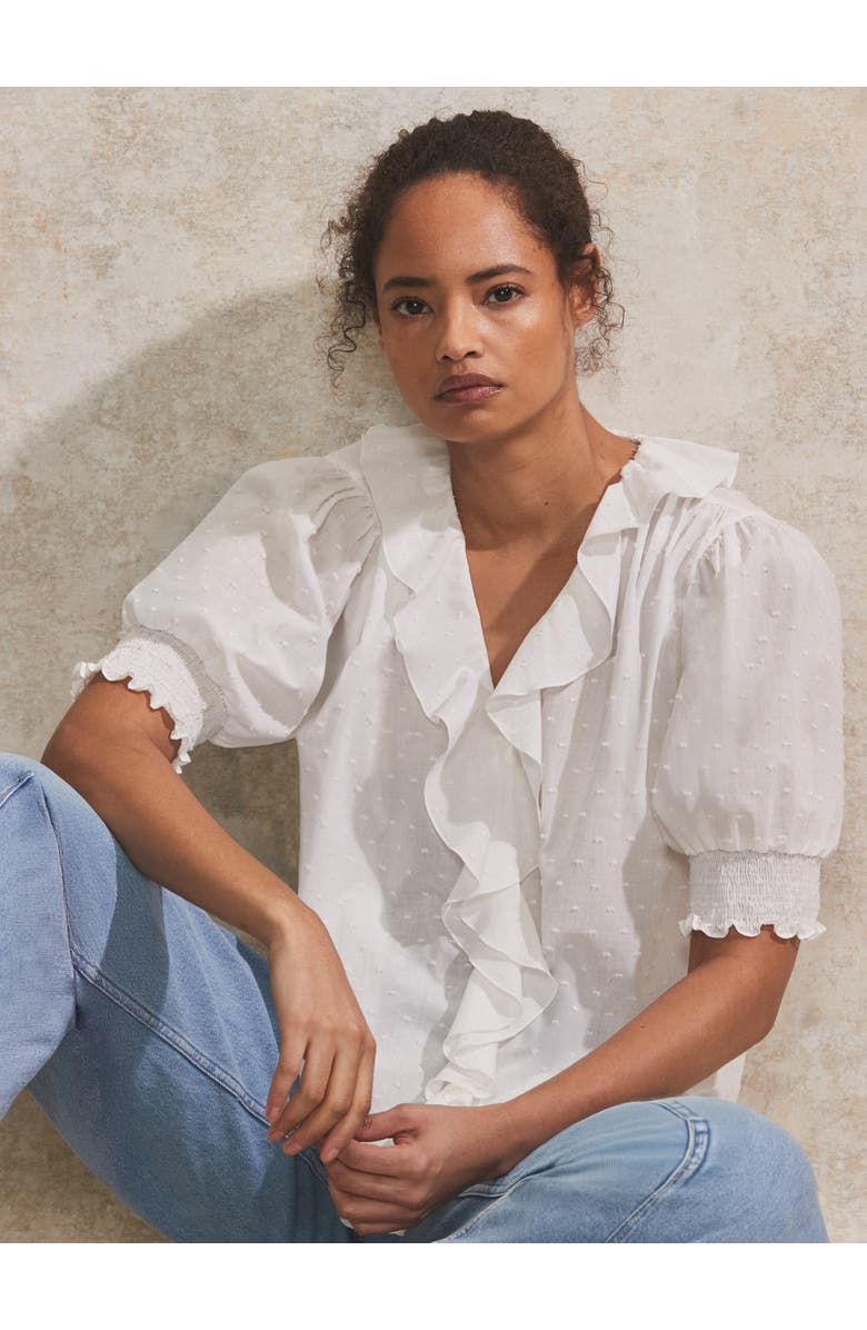 Ro&Zo Dobby Frill Front Top, Main, color, Ivory