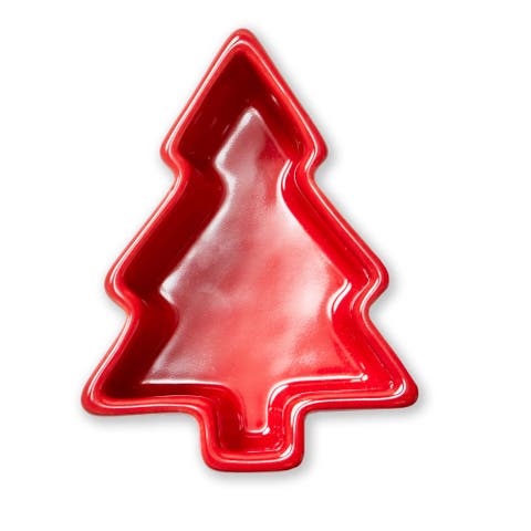 Red Ceramic Tree Ramekin Small Baking Dish Perfect for Christmas