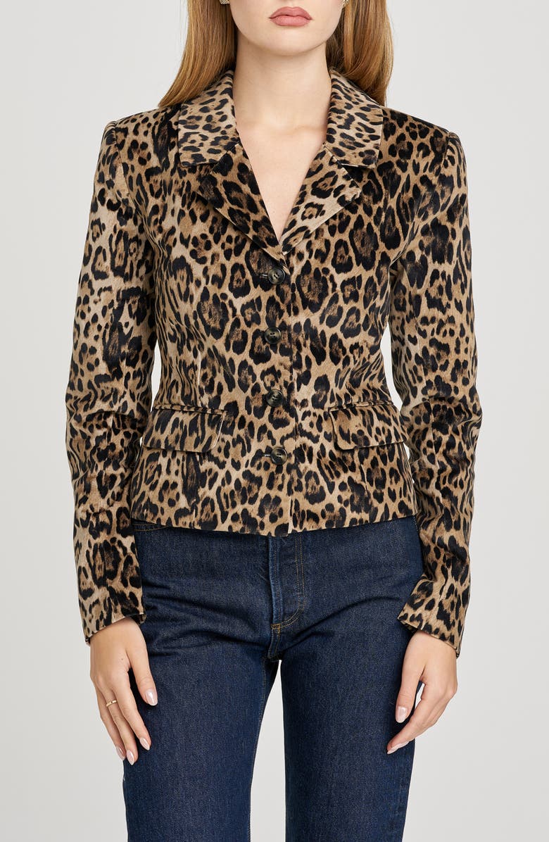 WAYF x Sara Walker Samantha Leopard Velveteen Blazer, Main, color, Leopard