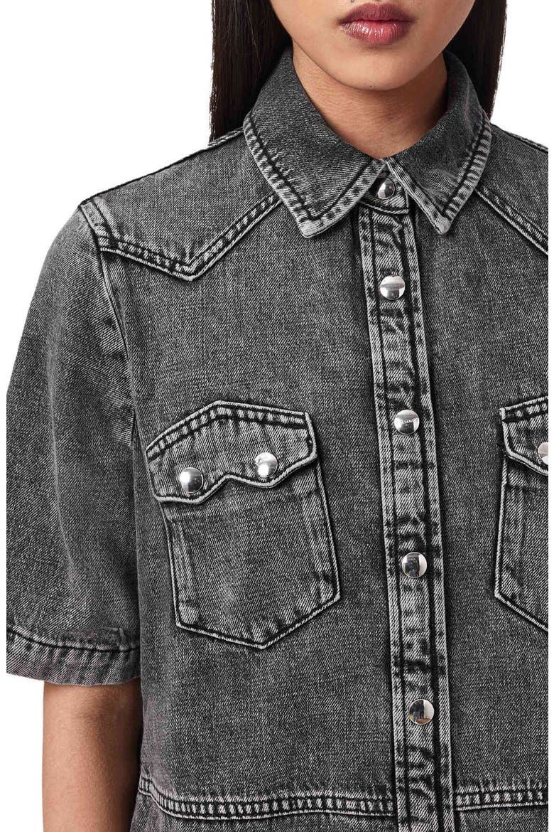 Rock Short Sleeve Denim Shirtdress, Alternate, color, WASHED GREY