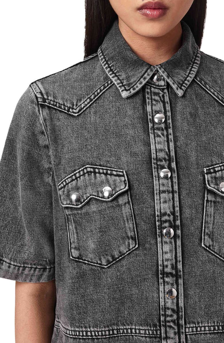 AllSaints Rock Short Sleeve Denim Shirtdress, Alternate, color, Washed Grey