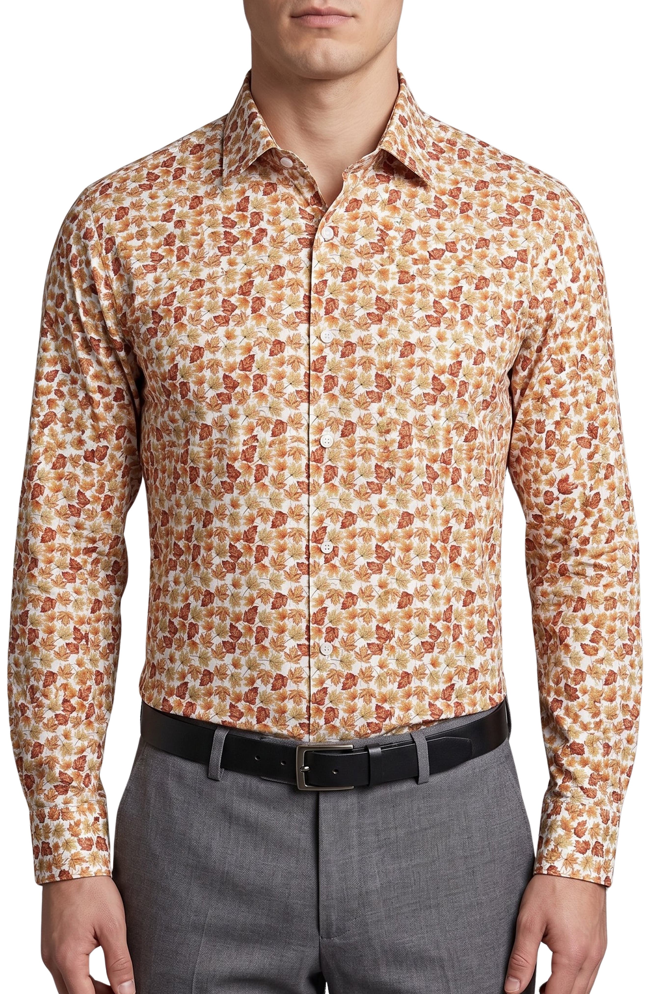 Leaves Print Dress Shirt