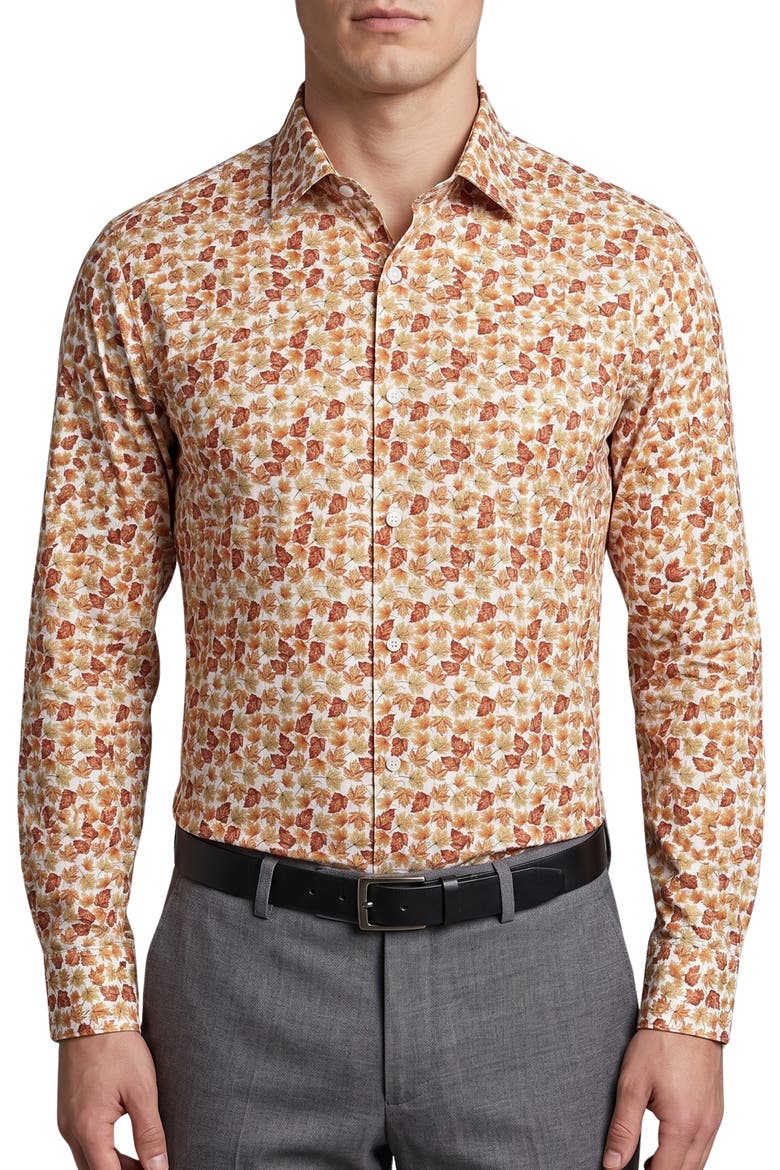 Leaves Print Dress Shirt, Main, color, ORANGE
