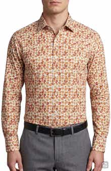 Leaves Printed Long Sleeve Dress Shirt