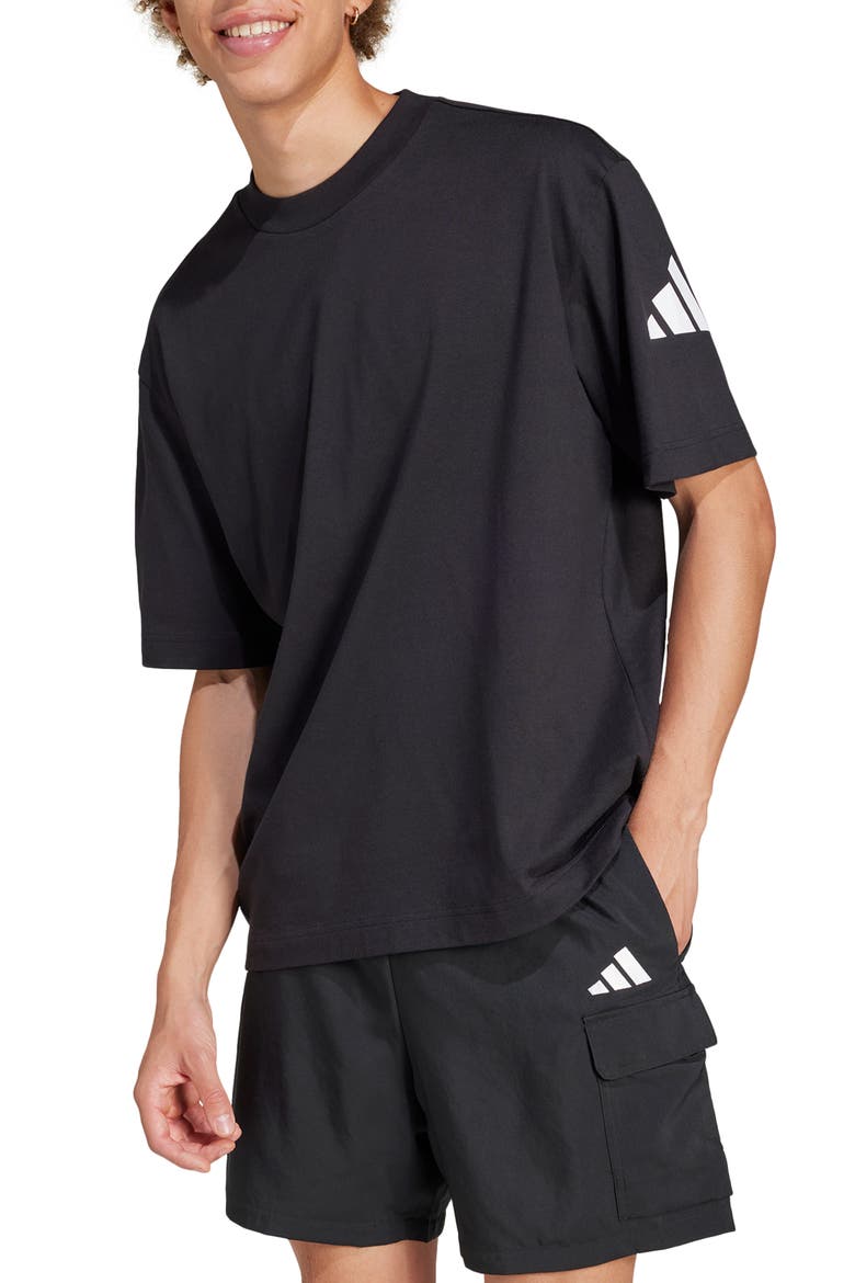 Essentials Loose 3-Bar Cotton T-Shirt, Main, color, BLACK/ WHITE