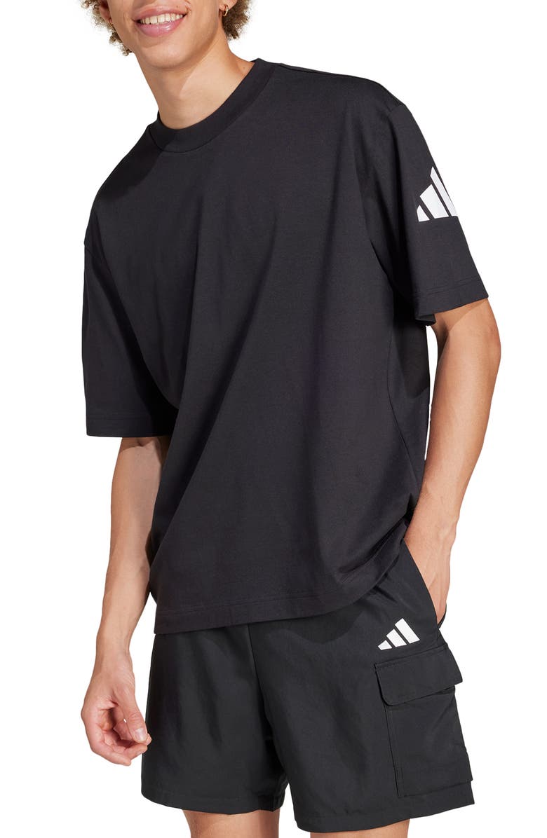 adidas Essentials Loose 3-Bar Cotton T-Shirt, Main, color, Black/ White