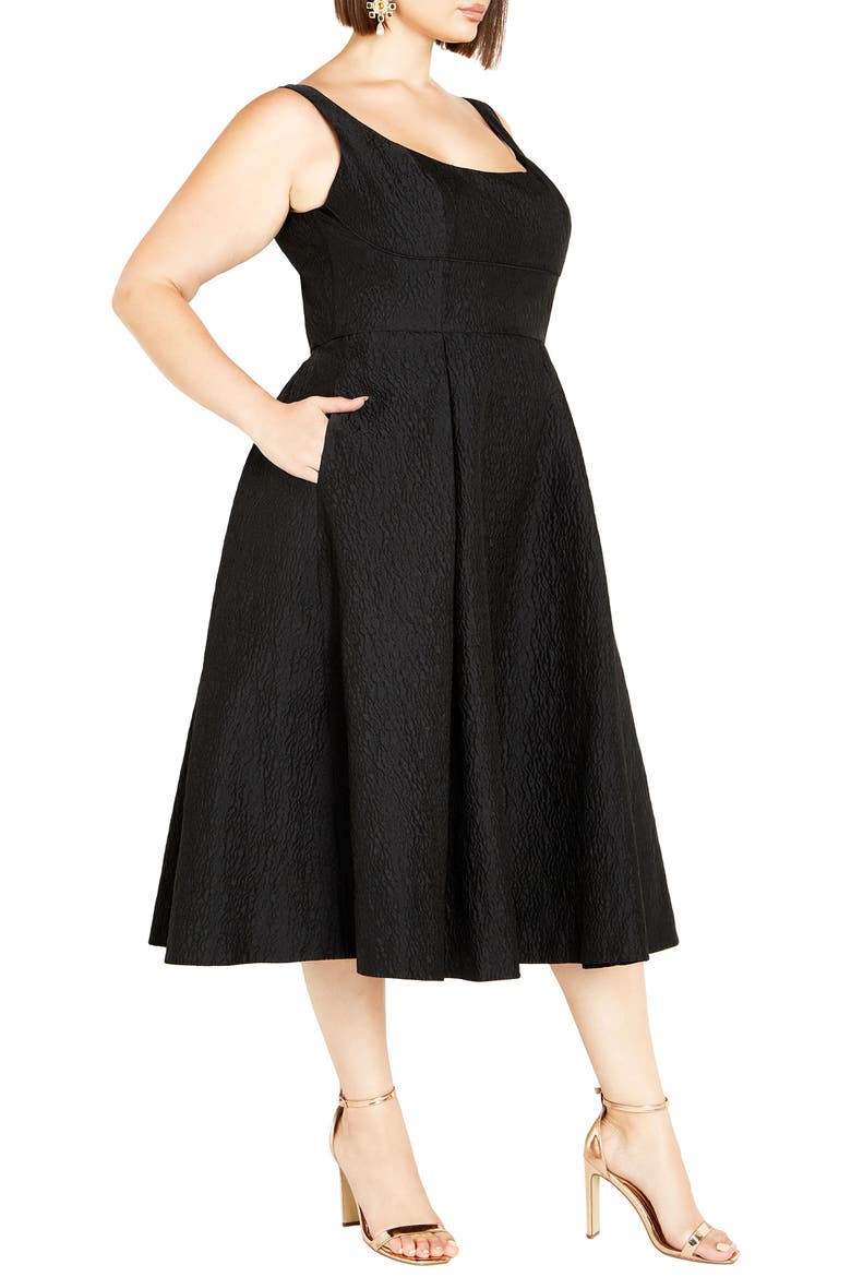 Estella Jacquard Midi Dress, Alternate, color, BLACK