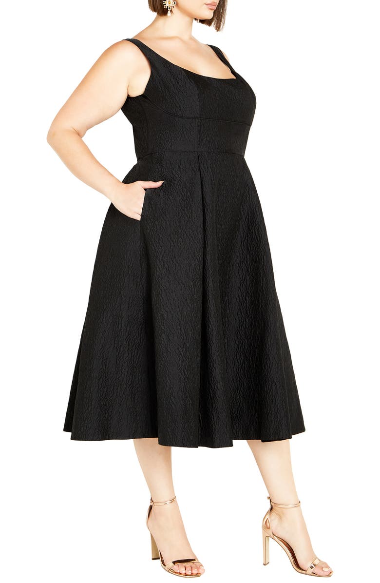 City Chic Estella Jacquard Midi Dress, Alternate, color, Black