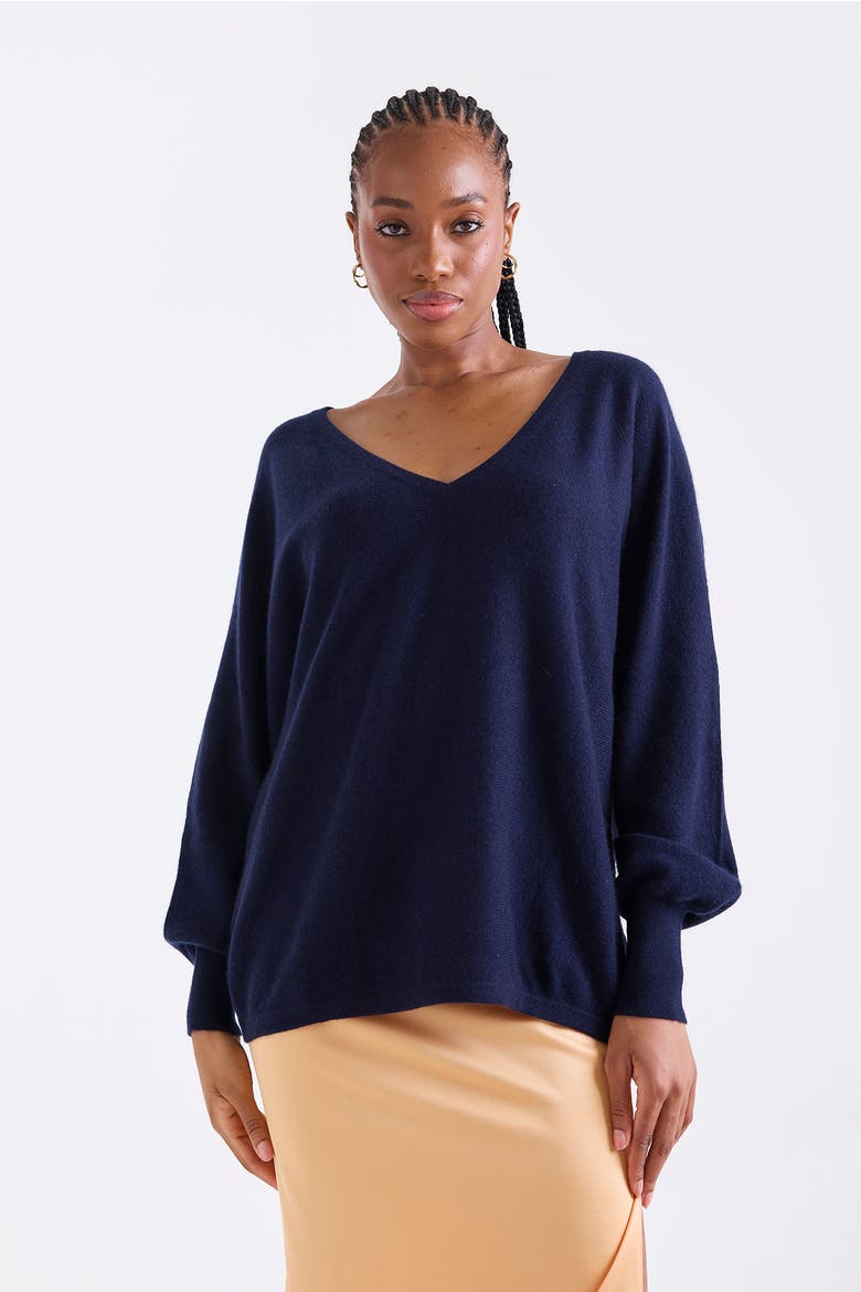 Paros V-Neck 100% Cashmere Sweater, Alternate, color, NAVY
