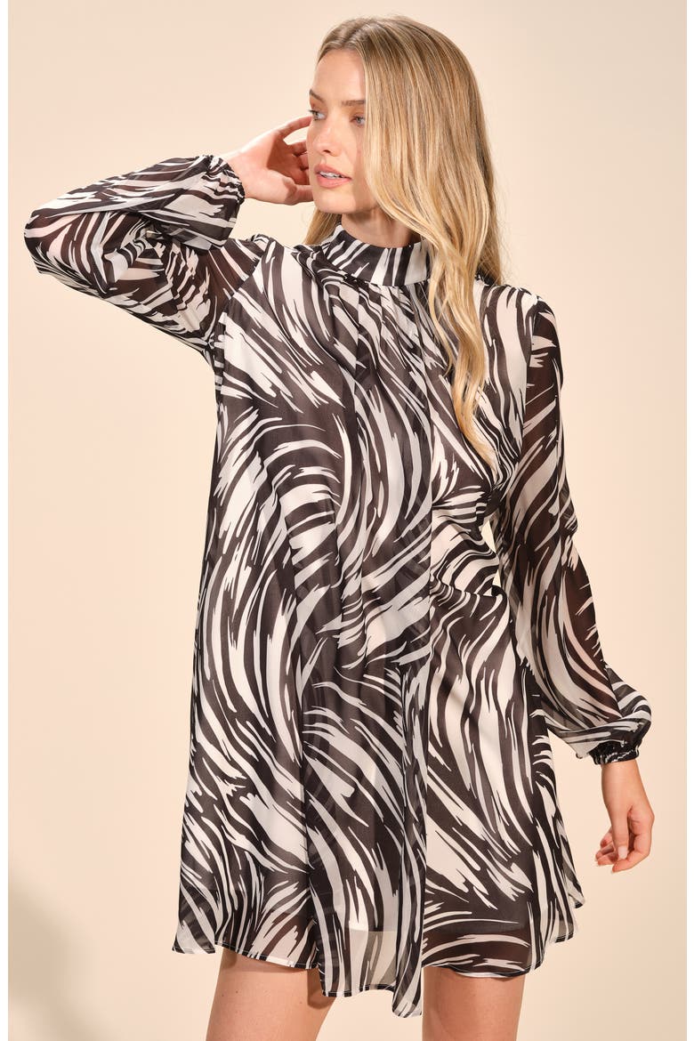 Abstract Print Long Sleeve Swingy Dress, Alternate, color, BLACK/ WHITE