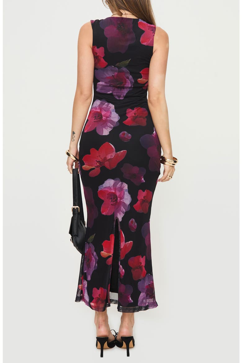 Eviana Floral Mesh Maxi Dress, Alternate, color, BLACK